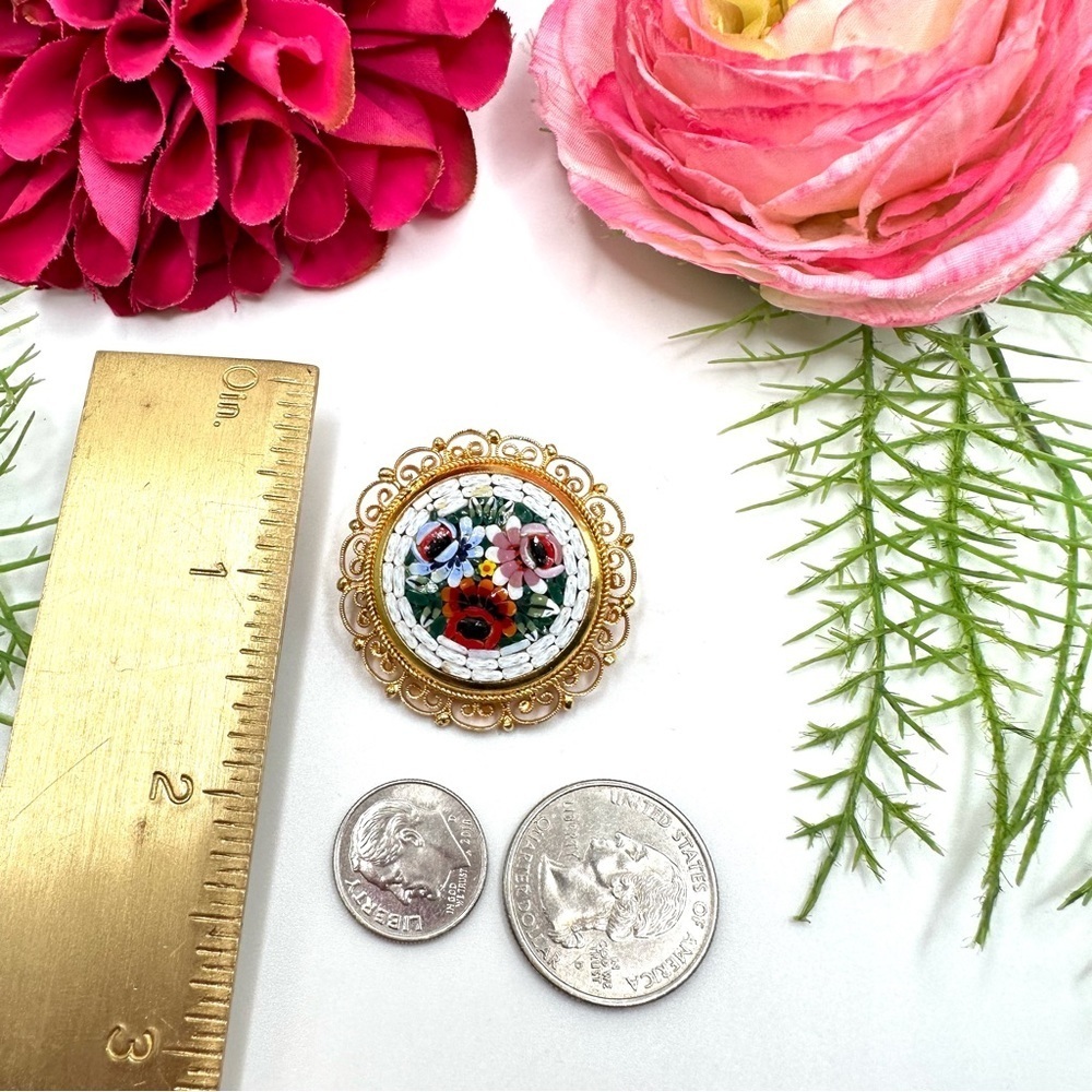 VINTAGE⚜️ITALY Artisan Handmade Micro Mosaic Floral Brooch - Picture 6 of 6